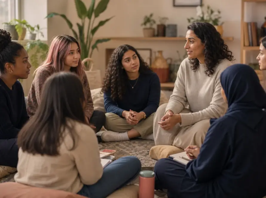 Young people participating in a welcoming wellness and mentorship circle.
