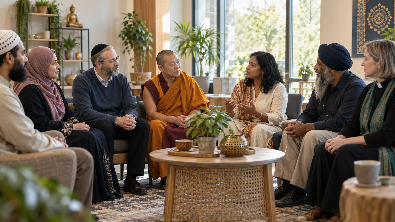 Faith and community leaders listening to one another during an interfaith dialogue circle.